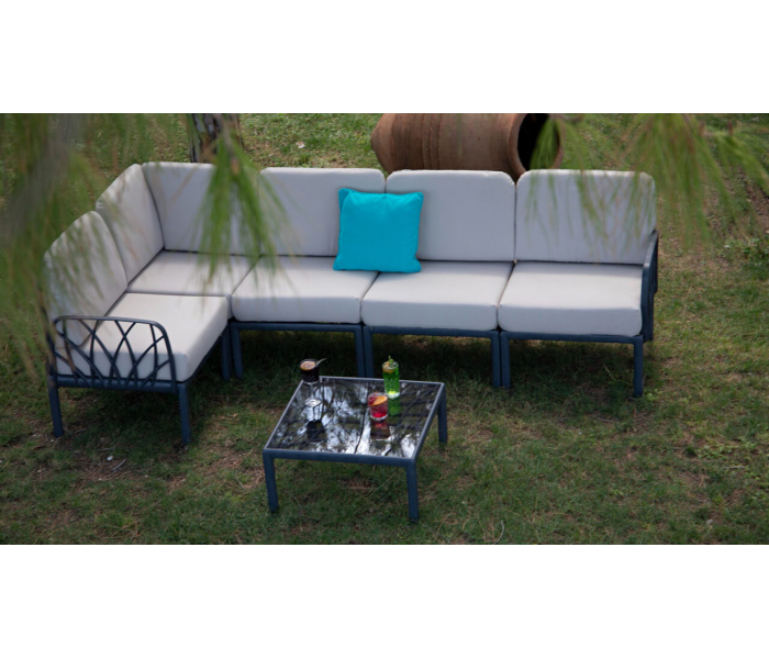 Modułowy narożnik ogrodowy GARDA ze stolikiem i pufą Anthracite